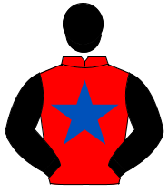 RED, royal blue star, black sleeves & cap