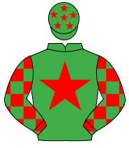 EMERALD GREEN, red star, check sleeves, red stars on cap                                                                                              