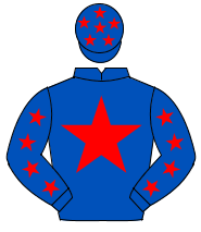 ROYAL BLUE, red star, red stars on sleeves, royal blue cap, red stars                                                                                 