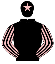 BLACK, pink & black striped sleeves, black cap, pink star                                                                                             