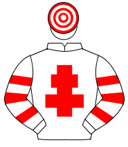 WHITE, red cross of lorraine, hooped sleeves & cap                                                                                                    