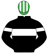 BLACK, white hoop, white armlet, emerald green & white striped cap                                                                                    