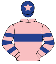 PINK, dark blue hoop, hooped sleeves, dark blue cap, pink star                                                                                        