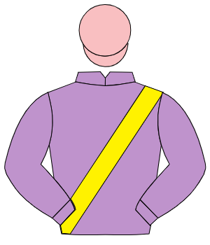 MAUVE, primrose sash, cerise cap