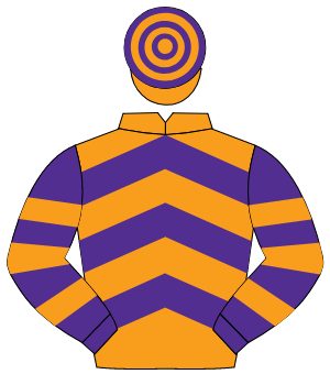 ORANGE & PURPLE CHEVRONS, purple & orange hooped sleeves, orange & purple hooped cap