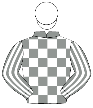 GREY & WHITE CHECK, striped sleeves, white cap