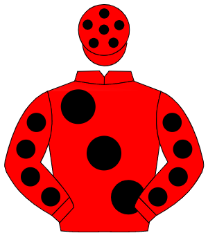 RED, large black spots, black spots on sleeves, red cap, black spots                                                                                  