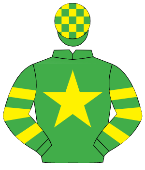 EMERALD GREEN, yellow star, hooped sleeves, check cap