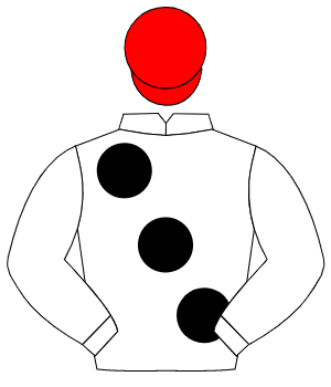 WHITE, large black spots, red cap