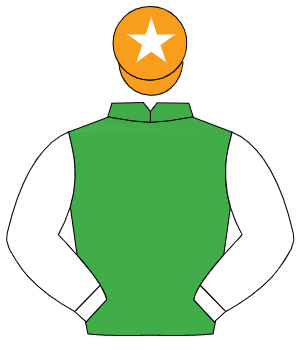EMERALD GREEN, white sleeves, orange cap, white star                                                                                                  