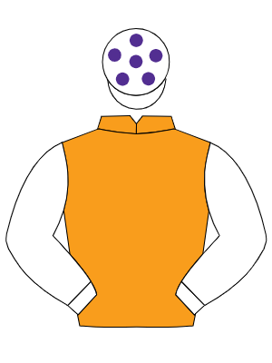 ORANGE, white sleeves, white cap, purple spots