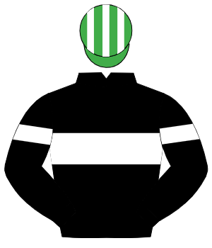 BLACK, white hoop, white armlet, emerald green & white striped cap