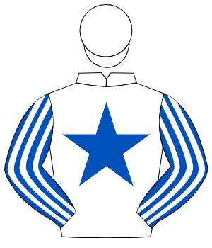 WHITE, royal blue star, royal blue & white striped sleeves, white cap