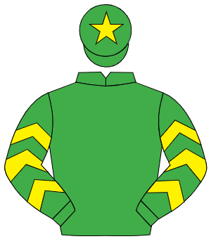 EMERALD GREEN, yellow chevrons on sleeves, yellow star on cap