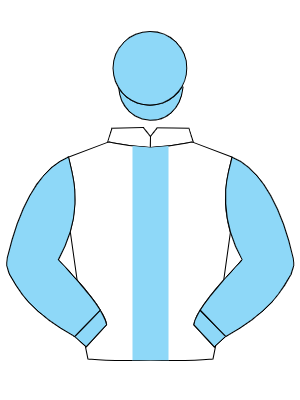 WHITE, light blue stripe, sleeves and cap