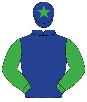 DARK BLUE, emerald green sleeves, dark blue cap, emerald green star