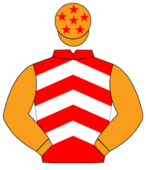 RED & WHITE CHEVRONS, orange sleeves, orange cap, red stars