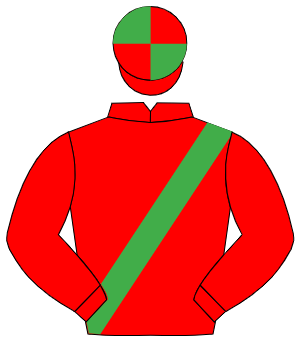 RED, emerald green sash, quartered cap