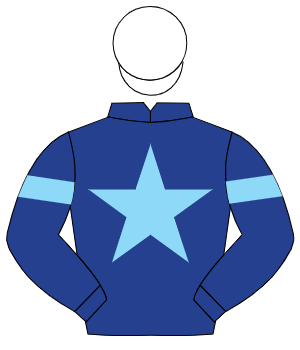 DARK BLUE, light blue star, light blue armlet, white cap