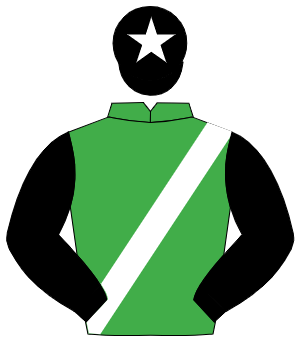 EMERALD GREEN, white sash, black sleeves, black cap, white star