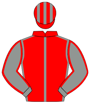 RED, grey seams, grey sleeves, red seams, red & grey striped cap