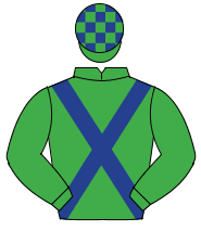EMERALD GREEN, dark blue cross sashes, check cap