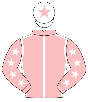 PINK, white seams, white stars on sleeves, white cap, pink star