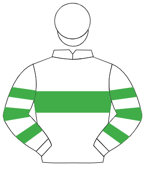WHITE, emerald green hoop, hooped sleeves, white cap