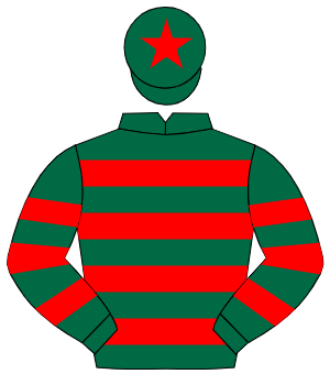 DARK GREEN & RED HOOPS, red star on cap