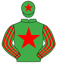 EMERALD GREEN, red star, striped sleeves, emerald green cap, red star                                                                                 