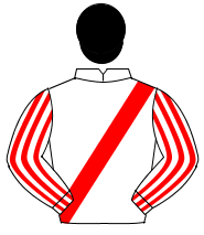 WHITE, red sash, striped sleeves, black cap                                                                                                           