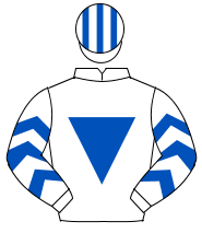 WHITE, royal blue inverted triangle & chevrons on sleeves, striped cap                                                                                