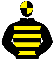 BLACK & YELLOW HOOPS, black sleeves, yellow cuffs, quartered cap                                                                                      