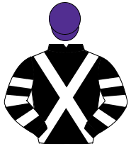 BLACK, white cross sashes, black & white hooped sleeves, purple cap                                                                                   