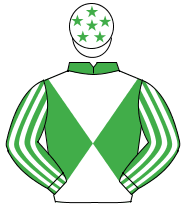 EMERALD GREEN & WHITE DIABOLO, striped sleeves, white cap, em.green stars                                                                             