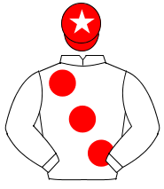 WHITE, large red spots, red cap, white star                                                                                                           