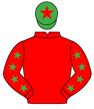 RED, emerald green stars on sleeves, emerald green cap, red star                                                                                      
