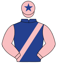DARK BLUE, pink sash & sleeves, pink cap, dark blue star                                                                                              