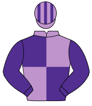 MAUVE & PURPLE QUARTERED, purple sleeves, striped cap                                                                                                 