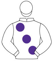 WHITE, large purple spots, white cap                                                                                                                  