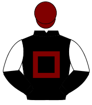 BLACK, maroon hollow box, black & white halved sleeves, maroon cap                                                                                    