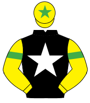 BLACK, white star, yellow sleeves, emerald green armlet, yellow cap, emerald green star                                                               