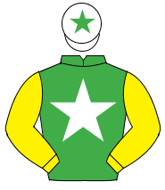 EMERALD GREEN, white star, yellow sleeves, white cap, emerald green star                                                                              