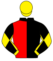 BLACK & RED HALVED, yellow sleeves, black diabolo, yellow cap                                                                                         
