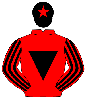 RED, black inverted triangle, striped sleeves, black cap, red star                                                                                    