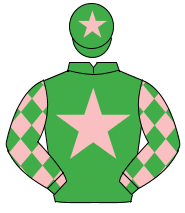 EMERALD GREEN, pink star, pink diamonds on sleeves, pink star on cap                                                                                  