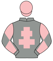 GREY, pink cross of lorraine, diabolo on sleeves, pink cap                                                                                            