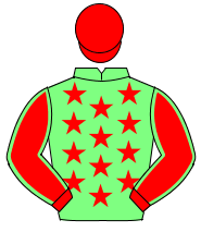 LIGHT GREEN, red stars, red sleeves, light green seams, red cap                                                                                       