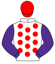 WHITE, red spots, purple sleeves, red cap                                                                                                             