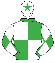 EMERALD GREEN & WHITE QUARTERED, diabolo on sleeves, white cap, emerald green star                                                                    